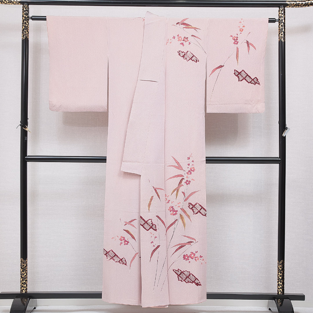 付下げ 袷 身丈156cm 裄丈64cm 正絹 Sランク インフォーマル 広衿 Mサイズ 花柄 ピンク系 RP 1218-16654