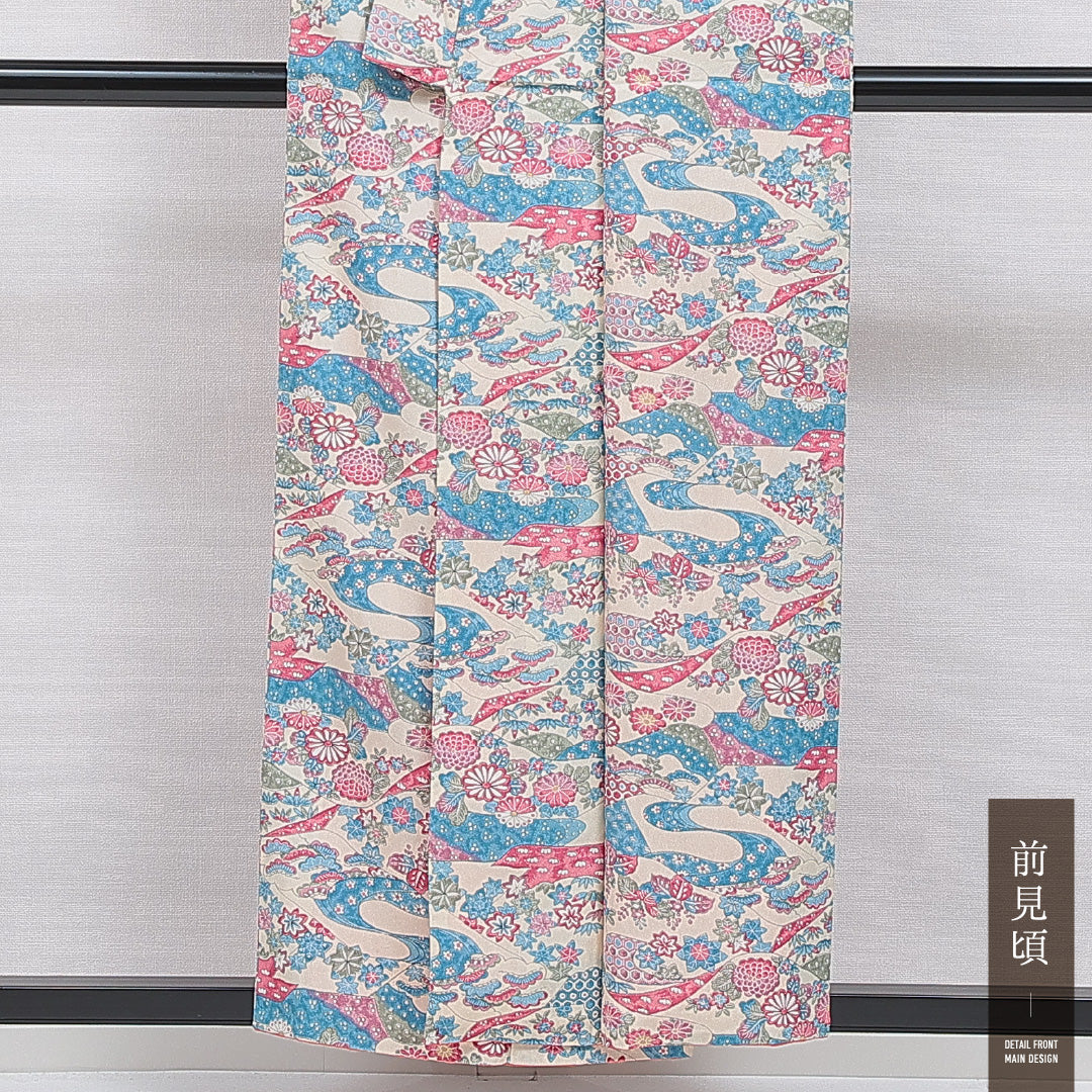 小紋 袷 身丈154cm 裄丈60cm 正絹 Sランク インフォーマル バチ衿 Sサイズ 古典柄 多色系 RP 1221-16014