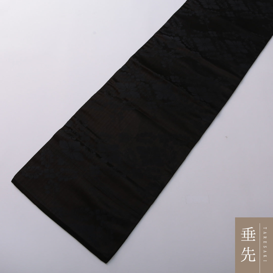 九寸名古屋帯 Sランク 帯丈341cm 正絹 六通 名古屋仕立て 染め 弔事用 菊 黒系 RP 1245-03358