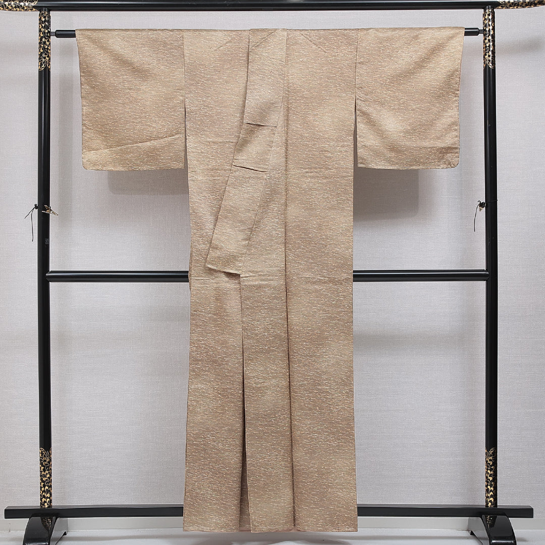 洗える着物 小紋 袷 身丈158cm 裄丈64cm ポリエステル Aランク インフォーマル 広衿 Mサイズ 松葉 ベージュ系 RP 1221-16351