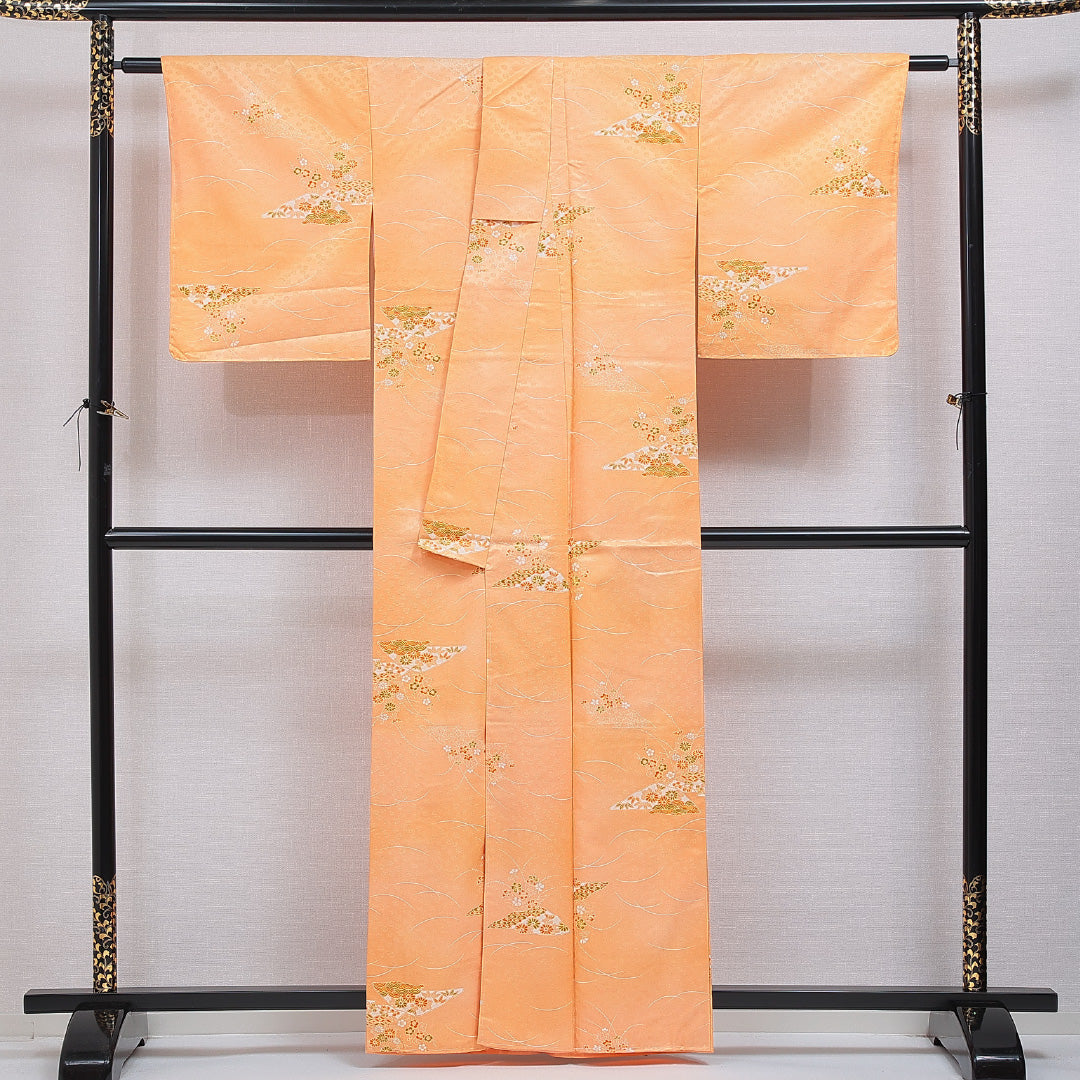 洗える着物 小紋 袷 身丈161cm 裄丈65cm ポリエステル Sランク インフォーマル 広衿 Lサイズ 古典柄 朱系 RP 1221-16334