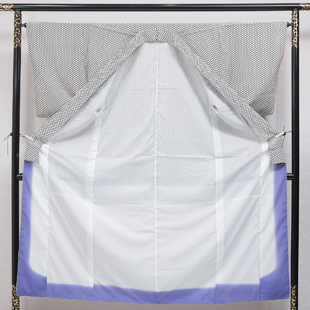 小紋 洗える着物 袷 身丈151cm 裄丈64cm ポリエステル Cランク Sサイズ バチ衿 インフォーマル 松皮菱 朱系 1215-16344