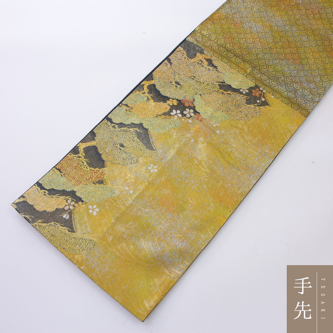 袋帯 帯丈428cm 正絹 六通 フォーマル 老松 荒磯 砂子 金系 1243-02196