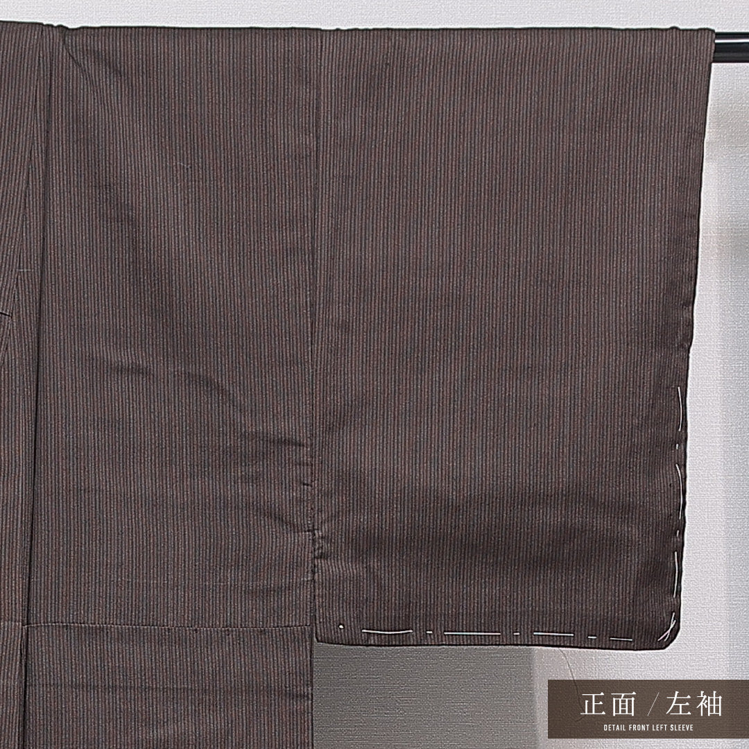 男着物 袷 身丈142cm 裄丈62cm 正絹 Sランク カジュアル 棒衿 Mサイズ 縞 茶系 M4 1224-15766