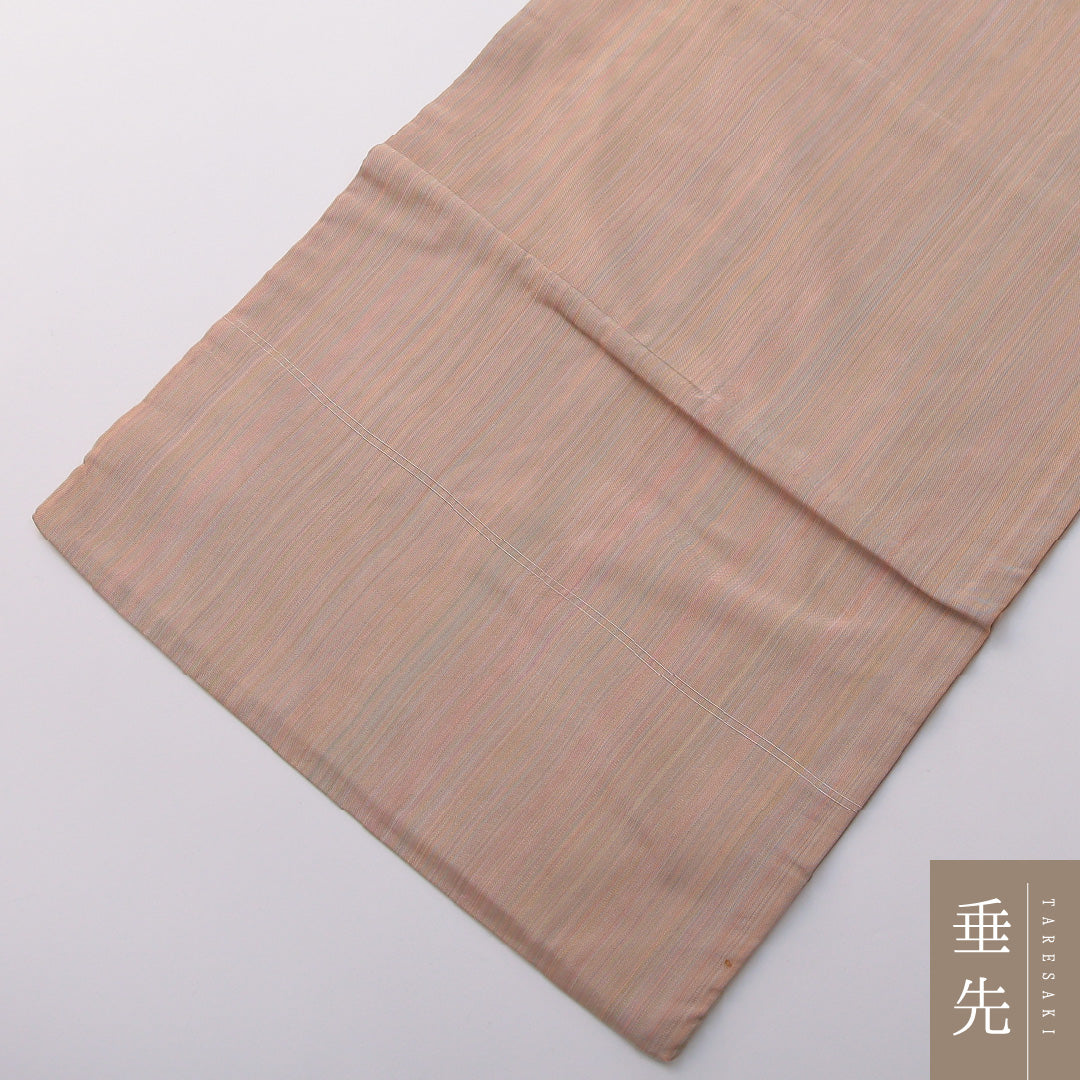 九寸名古屋帯 Cランク 帯丈341cm 正絹 ポイント柄 名古屋仕立て 織り カジュアル 紬 ふくれ織 無地 茶の混ざったベージュ系 HP 1245-03330