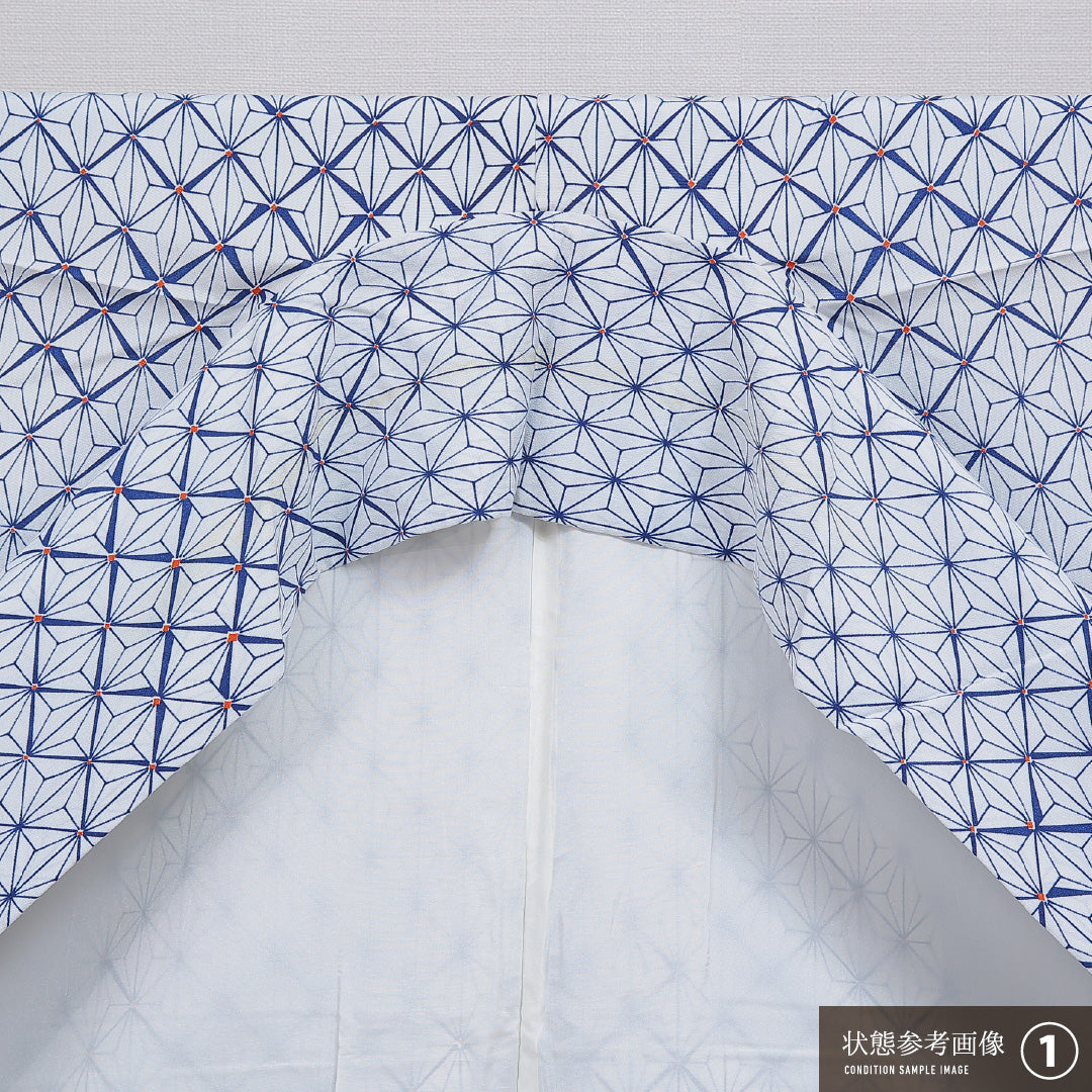 洗える着物 小紋 袷 身丈154cm 裄丈65cm ポリエステル Aランク インフォーマル 広衿 Sサイズ 麻の葉 白系 RP 1221-16115