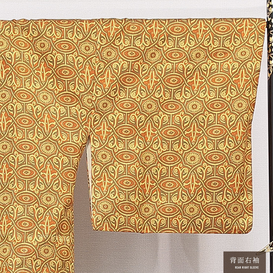 道行コート 袷 身丈86cm 裄丈46cm 正絹 Aランク Sサイズ フォーマル ポケットあり 菊 黄系 朱系 1263-15126