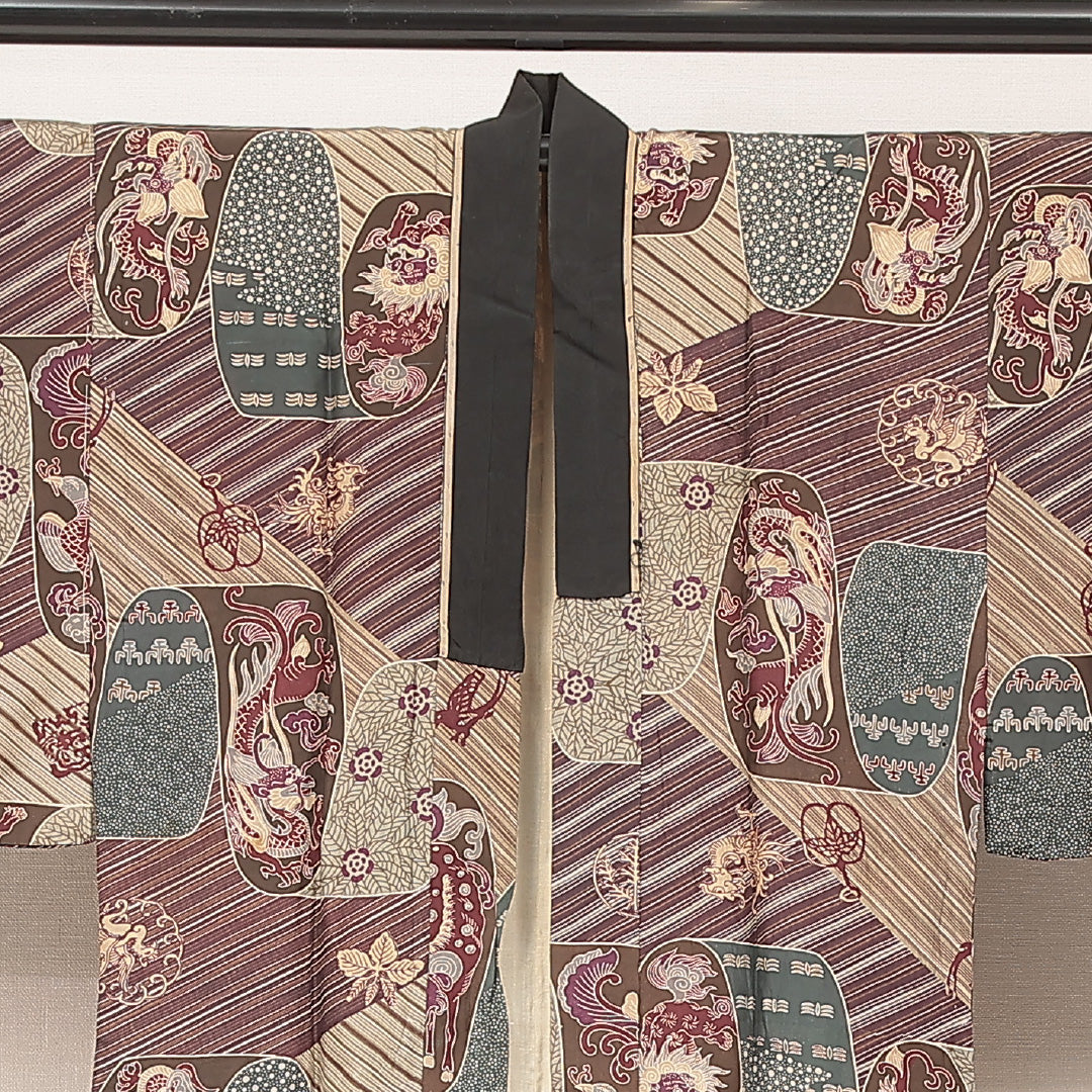 長襦袢 男性用 袷 身丈130cm 裄丈64cm 正絹 Cランク Sサイズ 創作柄 紫系 LP 1241-16924