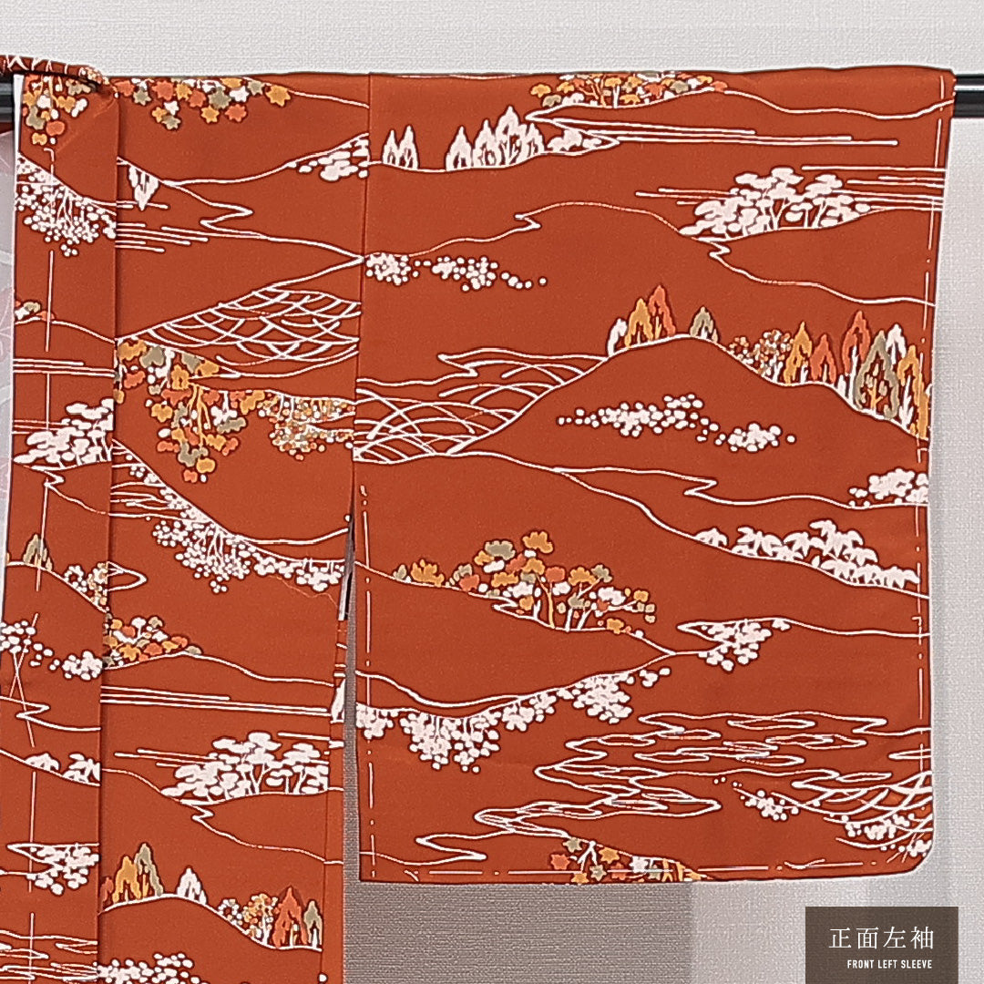 未使用品 羽織 袷 身丈79cm 裄丈63cm 正絹 Nランク カジュアル Sサイズ 紐あり しつけ糸 山 茶系 RP 1232-15318
