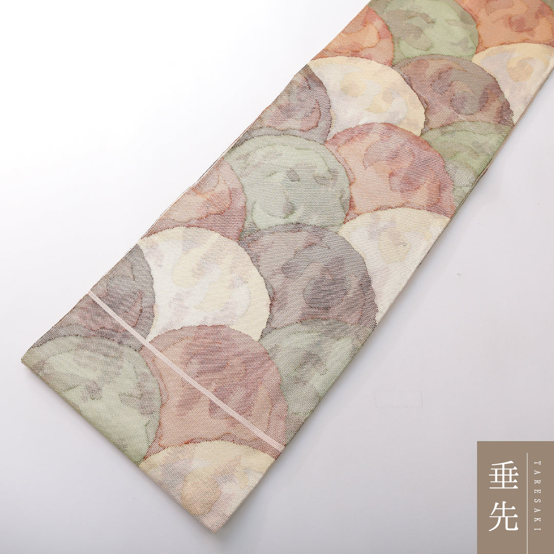 袋帯(紬) 帯丈442cm 正絹 六通 帯芯なし カジュアル 青海波 ピンク系 1243-02157