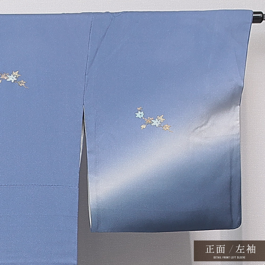 訪問着 袷 身丈160cm 裄丈66cm 正絹 Sランク セミフォーマル 広衿 Lサイズ ぼかし染 金箔 銀箔 壺 松 青系 M4 1217-15861