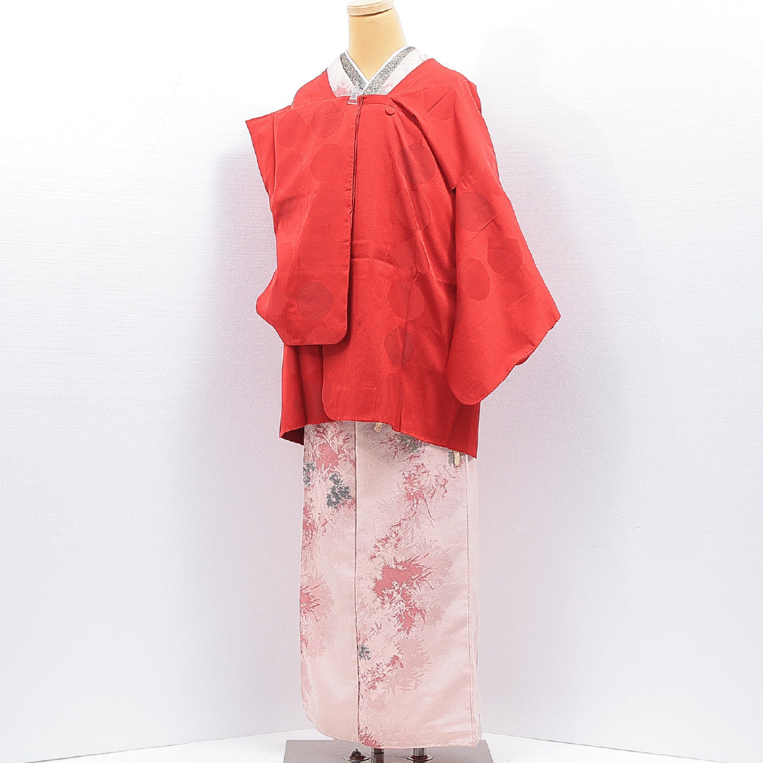 道行コート 袷 身丈80cm 裄丈64cm 正絹 Sランク セミフォーマル Mサイズ 抽象柄 赤系 RP 1237-16795