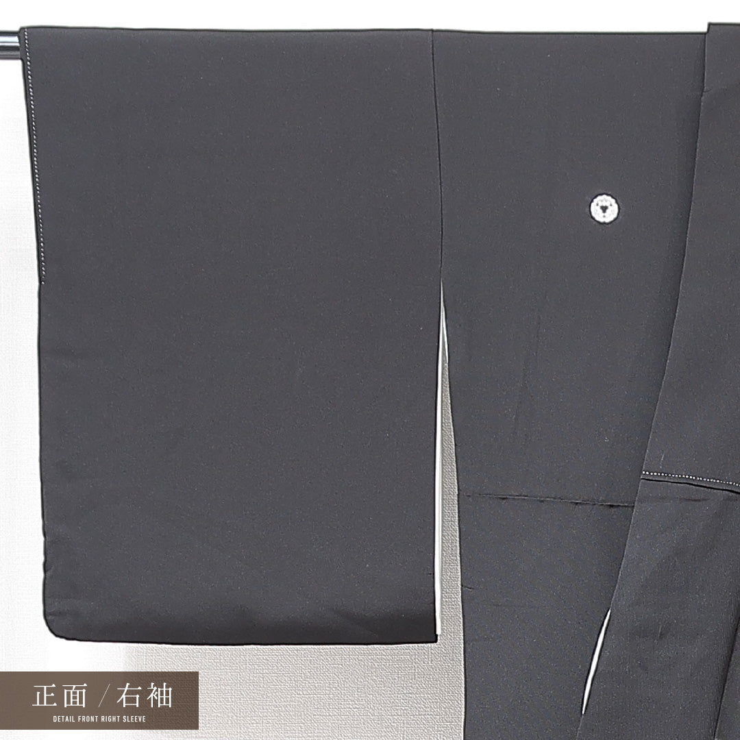 黒留袖 袷 身丈156cm 裄丈65cm 五つ紋 三つ松 フォーマル Sランク Mサイズ 正絹 比翼仕立て 広衿 扇 吉祥文様 刺繍 落款 1211-F0707