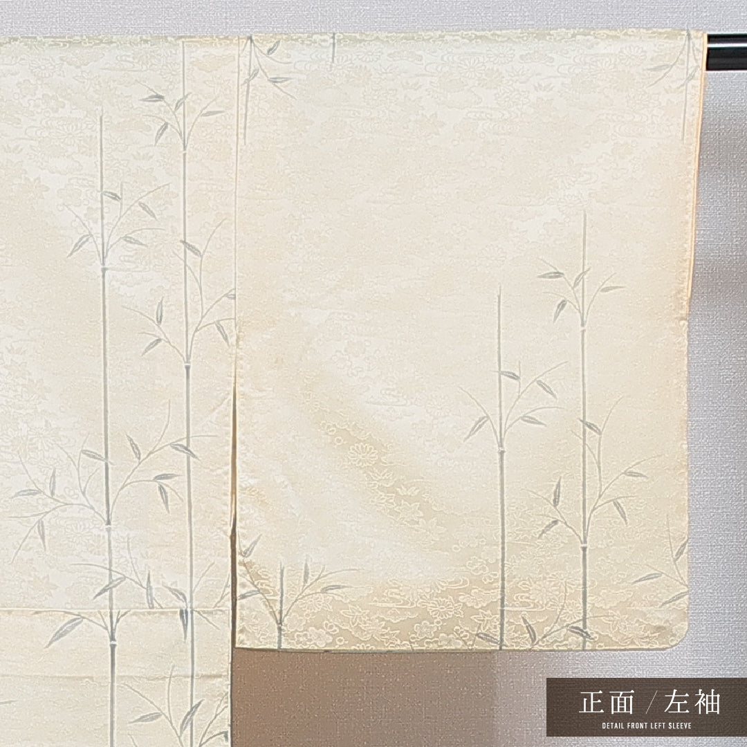 洗える着物 付下げ 袷 身丈150cm 裄丈62cm ポリエステル Sランク 紋意匠 (梅や紅葉) インフォーマル 広衿 Sサイズ 竹 黄系 RP 1218-15985