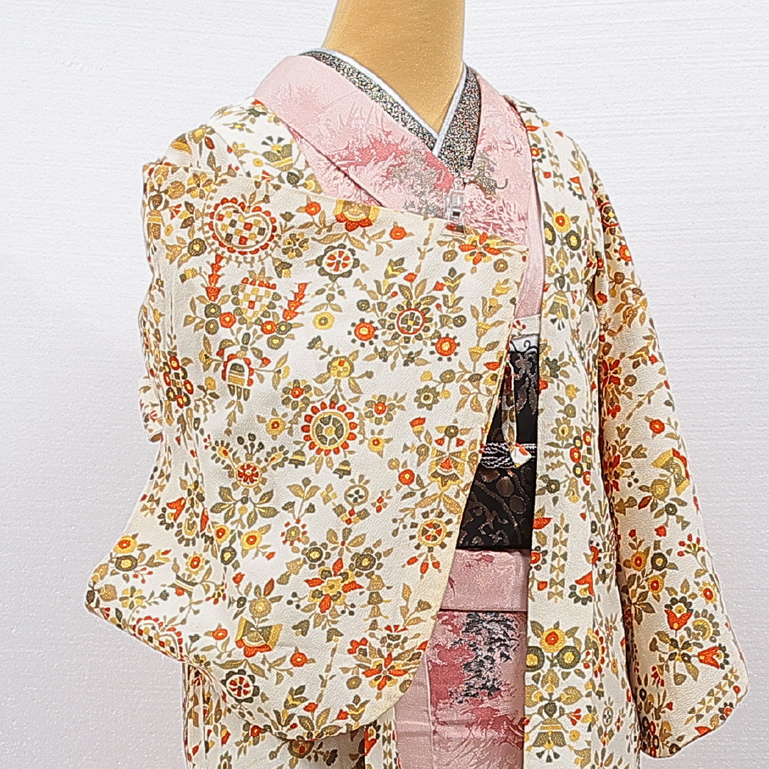 羽織 袷 身丈75cm 裄丈59cm 正絹 Cランク カジュアル Sサイズ 紐あり 創作柄 白系 HP 1232-15259