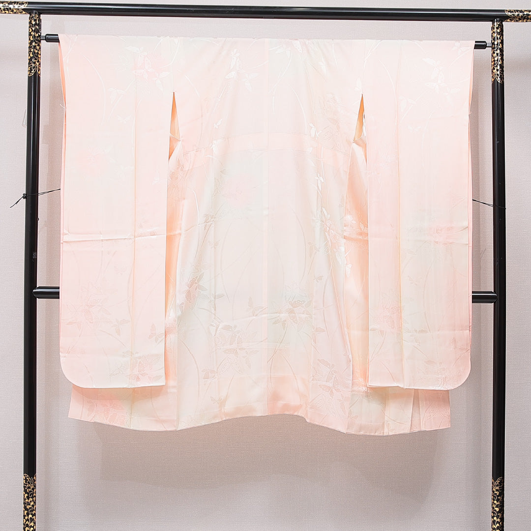 振袖用 長襦袢 無双袖 身丈120cm 裄丈63cm 正絹 Sランク Sサイズ 蝶 ピンク系 RP 1240-15391