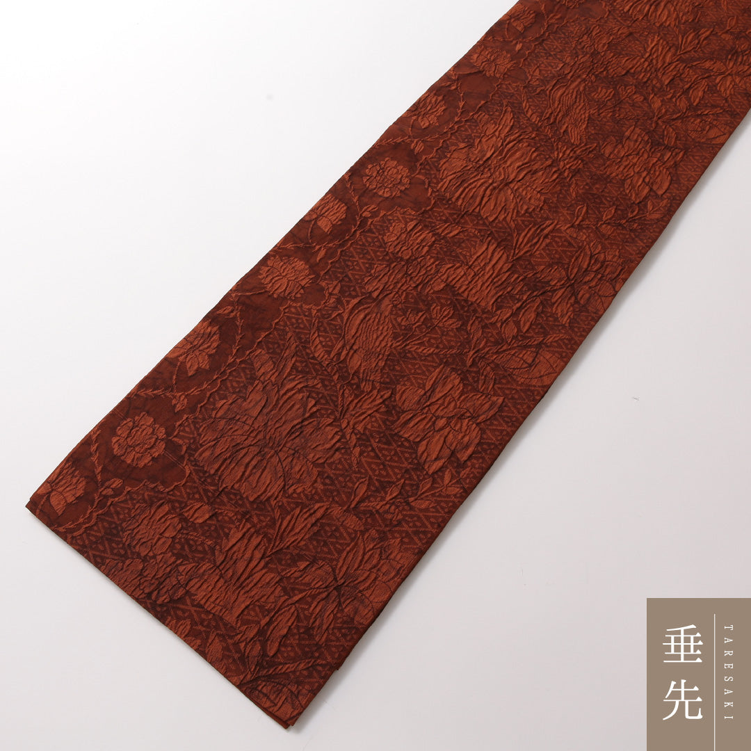 袋帯 帯丈444cm 正絹 全通 インフォーマル 花鳥文 茶系 1243-01859