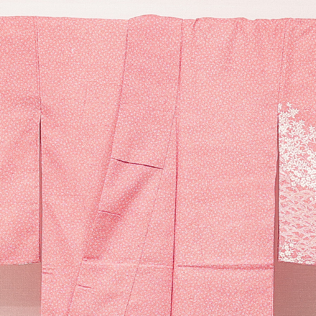 江戸小紋(大小霰) 洗える着物 袷 身丈158cm 裄丈63cm ポリエステル Sランク Mサイズ 広衿 インフォーマル 花柄 訪問着 ピンク系 1262-16904