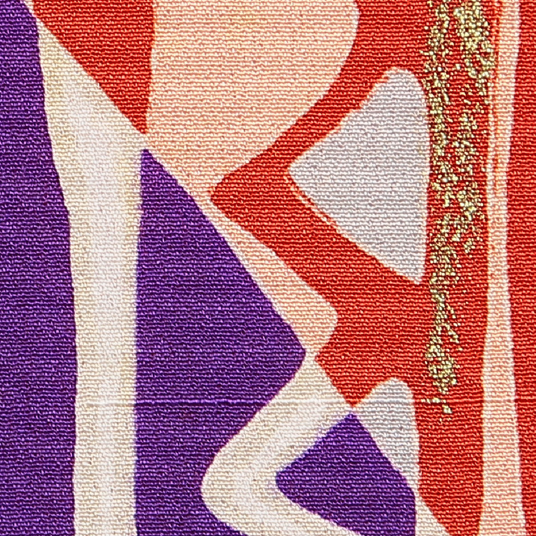 アンティーク 小紋 袷 身丈145cm 裄丈64cm 正絹 Bランク XSサイズ 広衿 創作柄 金彩 紫系 1215-15606