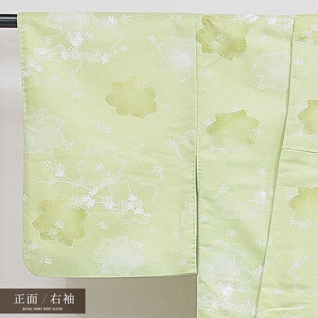 小紋 洗える着物 袷 身丈154cm 裄丈63cm ポリエステル Cランク Sサイズ 広衿 インフォーマル 楓 緑系 1215-16257