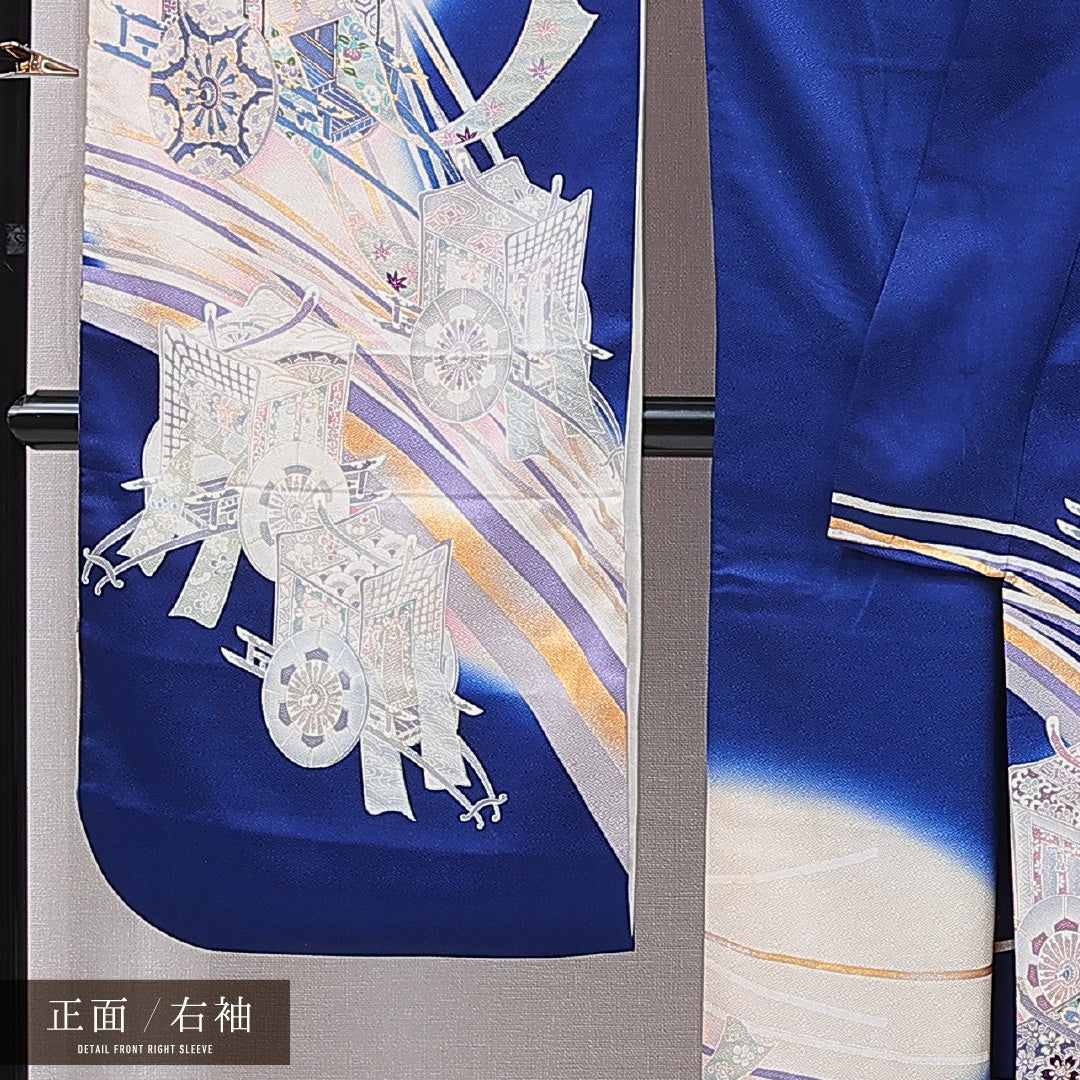 振袖 袷 身丈165cm 裄丈67cm フォーマル Cランク XLサイズ 正絹 広衿 御所車 1213-F0756