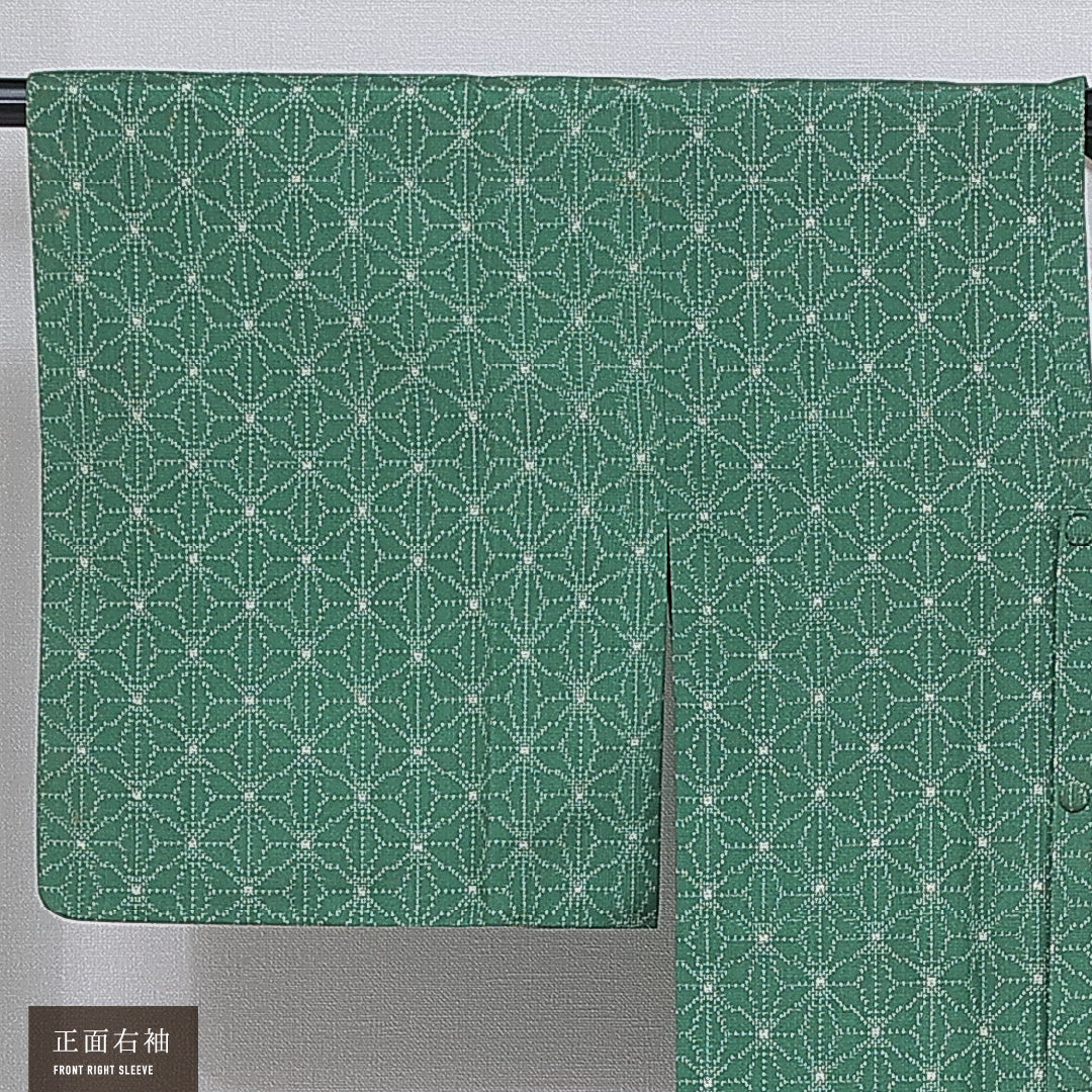 道行コート 袷 身丈83cm 裄丈63cm 正絹 Cランク セミフォーマル Sサイズ ポケットあり 幾何学柄 緑系 HP 1237-16856
