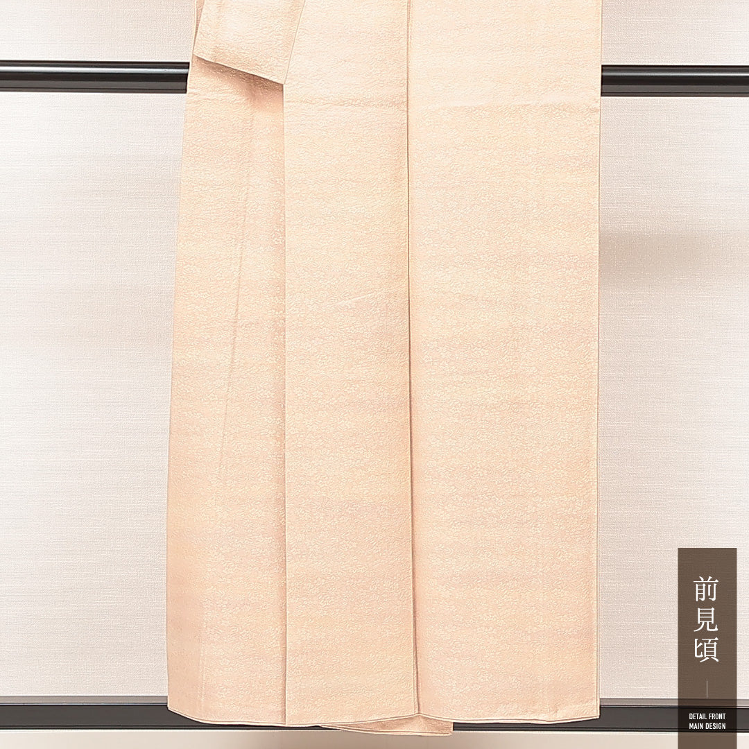 色無地 袷 身丈152cm 裄丈62cm 正絹 Aランク 一つ紋 紋意匠 (菊) セミフォーマル 広衿 Sサイズ 織り出し ガード加工 朱系 RP 1219-16877