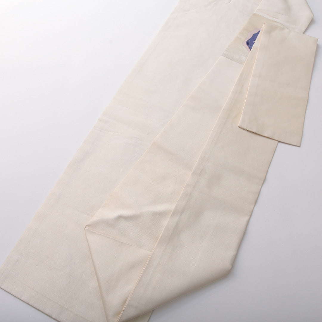 九寸名古屋帯 帯丈348cm セミフォーマル 名古屋仕立て ポイント柄 Cランク 正絹 花柄 クリーム系 1224-03510