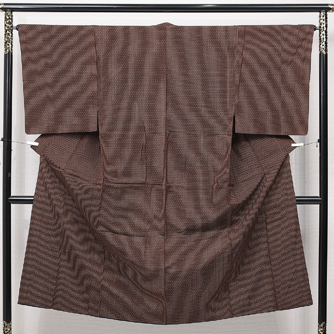 男着物 袷 身丈139cm 裄丈65cm 正絹 Aランク カジュアル 棒衿 Sサイズ 抽象柄 茶系 RP 1224-15060