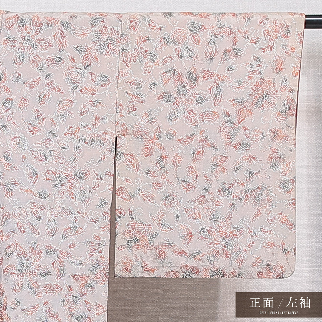 お召 袷 身丈154cm 裄丈62cm 正絹 Cランク インフォーマル バチ衿 Sサイズ 創作柄 グレー系 LP 1222-15569