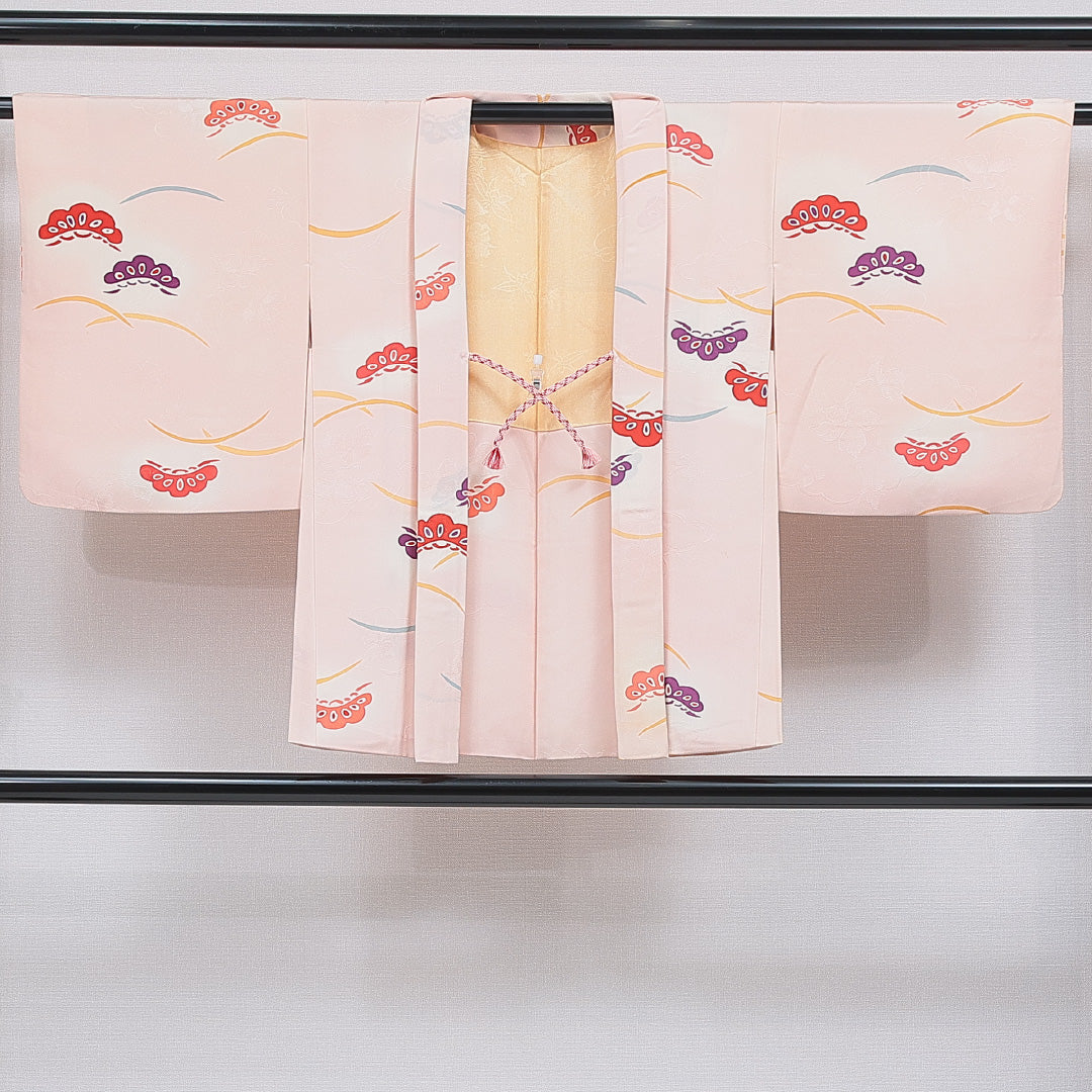 羽織 袷 身丈75cm 裄丈62cm 正絹 Cランク カジュアル Sサイズ 染め紬 紐あり 笠松 ピンク系 HP 1232-16854
