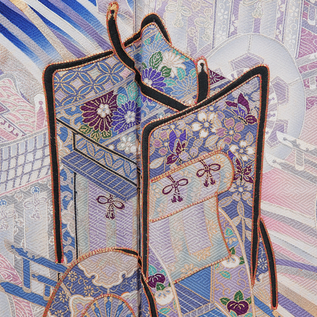 振袖 袷 身丈165cm 裄丈67cm フォーマル Cランク XLサイズ 正絹 広衿 御所車 1213-F0756