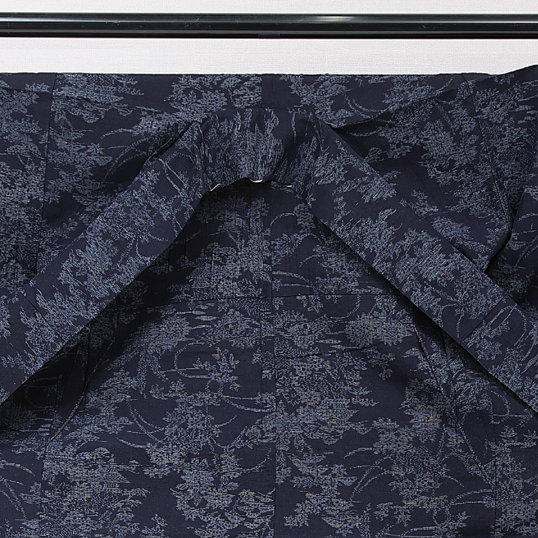 紬 単衣 身丈158cm 裄丈63cm 正絹 Sランク カジュアル 広衿 Mサイズ 植物柄 紺系 RP 1223-15336
