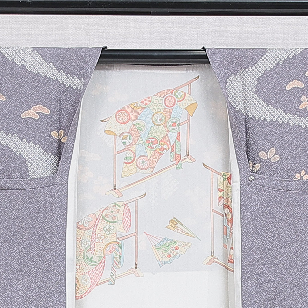 道行コート 袷 身丈80cm 裄丈63cm 正絹 Sランク カジュアル Sサイズ 証紙 創作柄 グレー系 RP 1237-16201