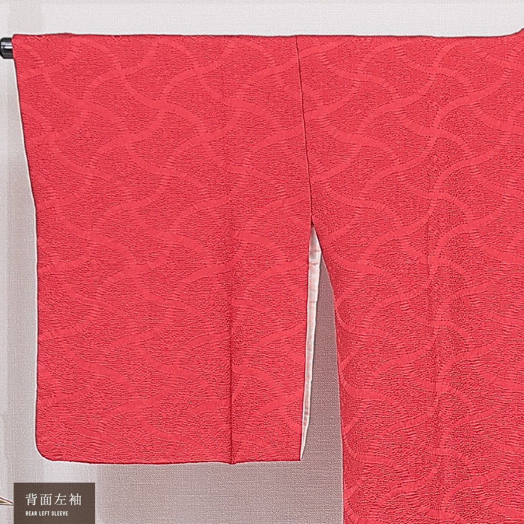 道行コート 袷 身丈84cm 裄丈66cm 正絹 Sランク Mサイズ フォーマル ポケットあり 無地 赤系 1263-15134