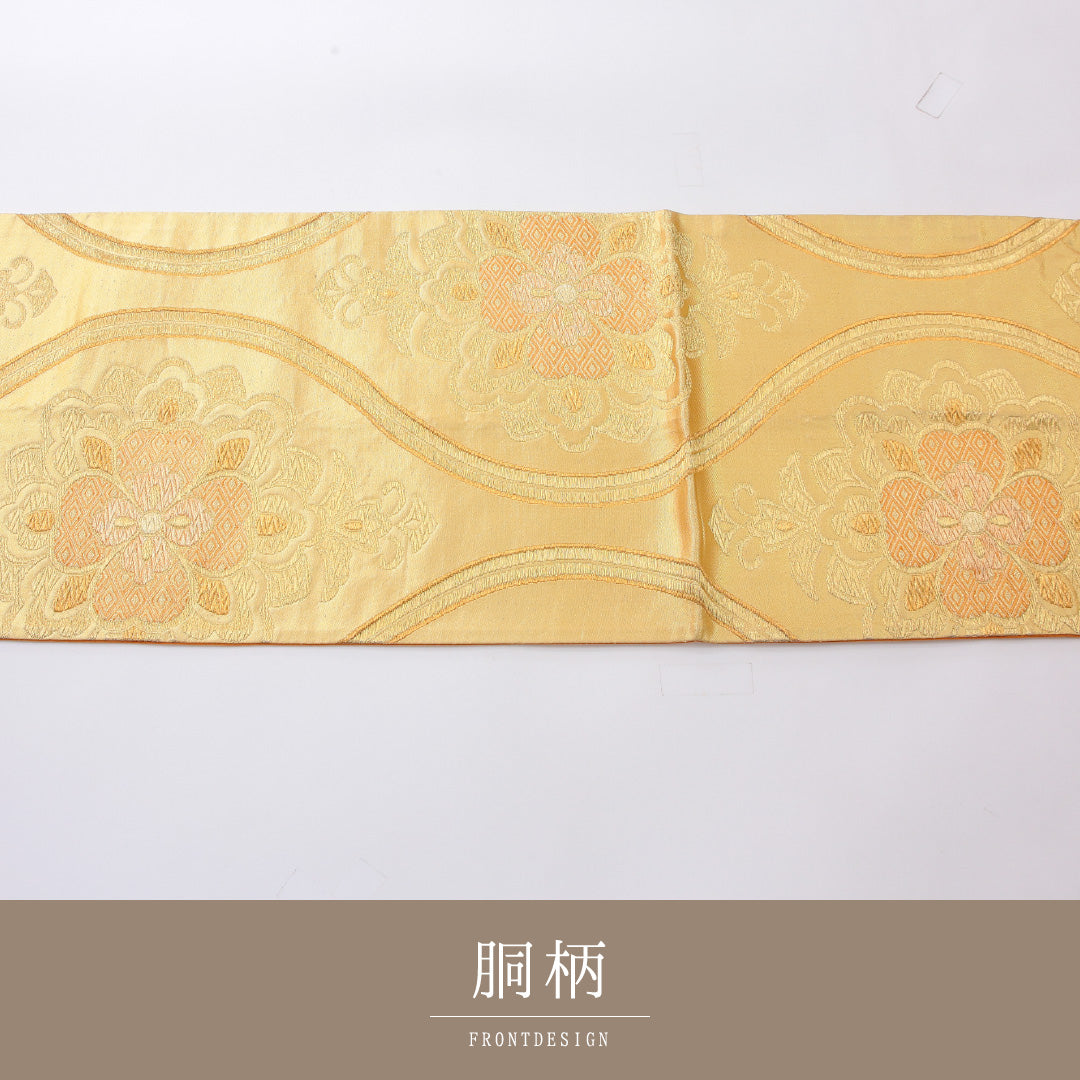 袋帯 帯丈418cm 正絹 六通 フォーマル 宝相華 立涌 金系 1243-02208