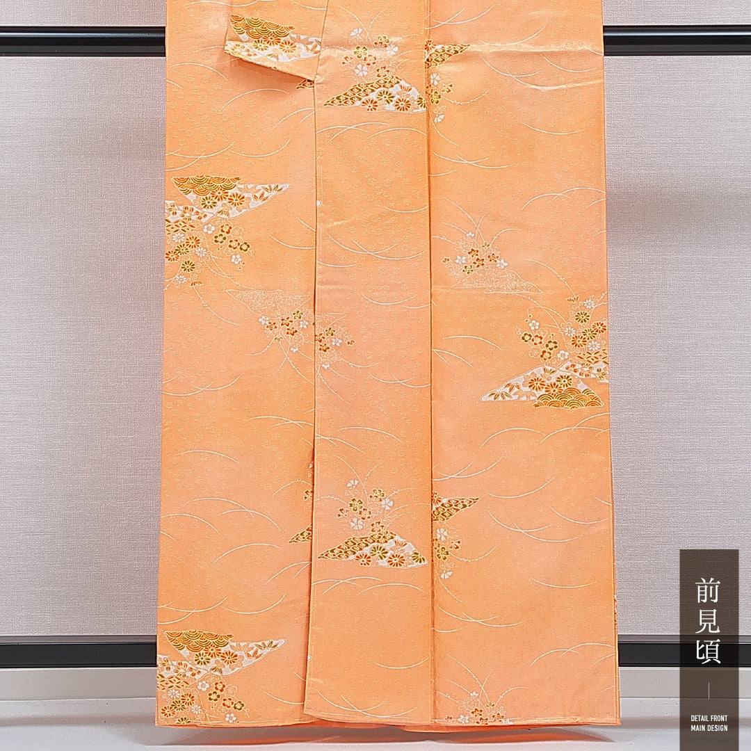 洗える着物 小紋 袷 身丈161cm 裄丈65cm ポリエステル Sランク インフォーマル 広衿 Lサイズ 古典柄 朱系 RP 1221-16334