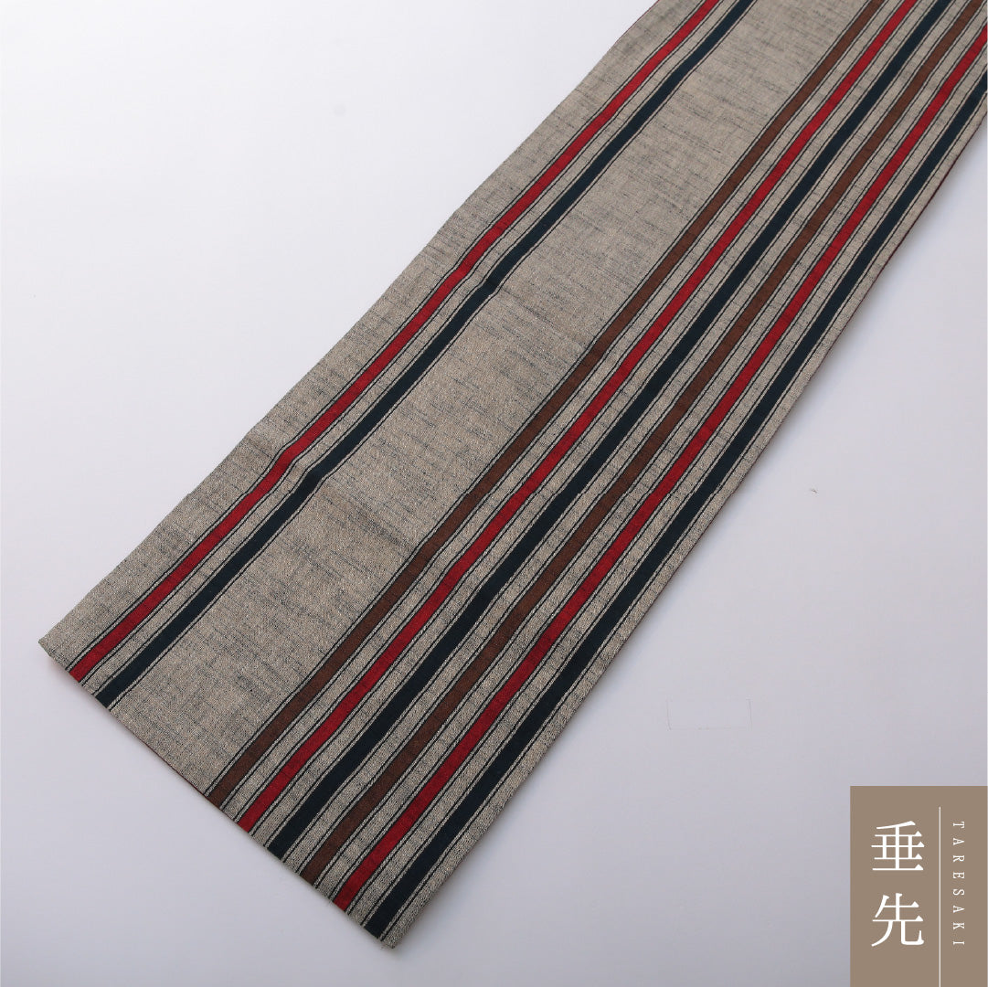 九寸名古屋帯 Sランク 帯丈342cm 正絹 全通 開き仕立て 織り カジュアル 紬 縞 ベージュ系 RP 1245-03359