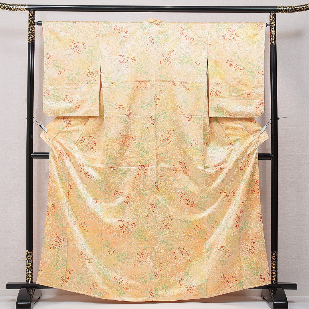 小紋 袷 身丈163cm 裄丈63cm 正絹 Sランク インフォーマル バチ衿 Lサイズ 花柄 植物柄 ピンク系 RP 1221-15426