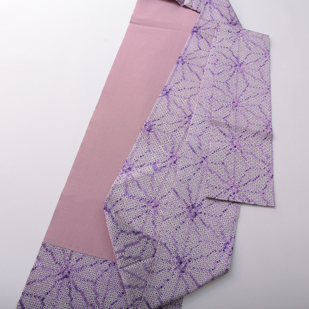 九寸名古屋帯 帯丈341cm カジュアル 名古屋仕立て 全通 Cランク 正絹 絞り柄 紫系 1224-03498