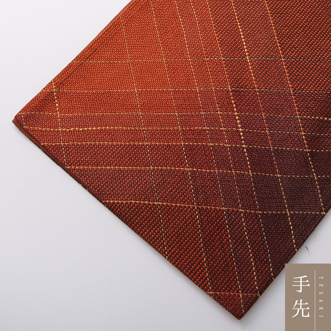 袋帯 帯丈440cm インフォーマル 六通 Aランク 正絹 格子 朱系 1223-02078