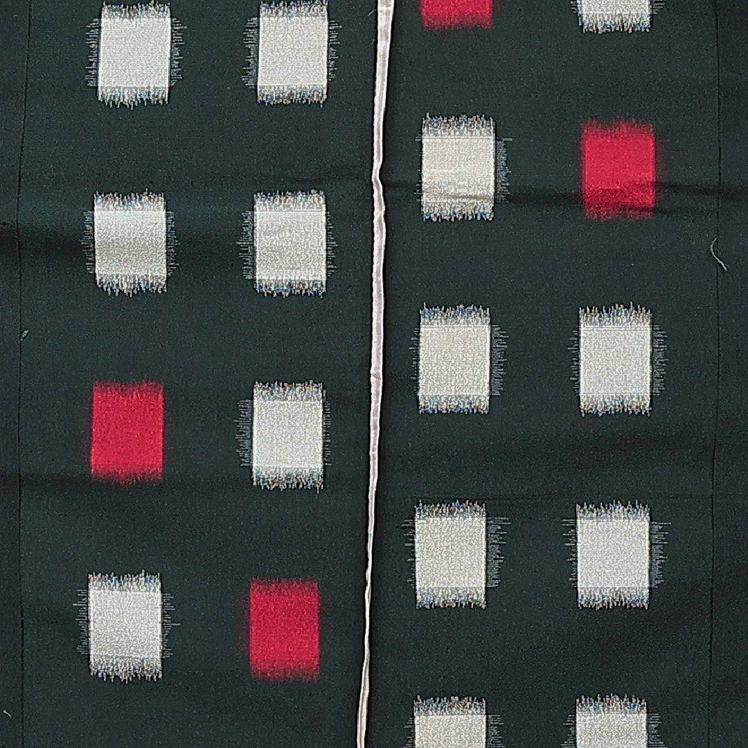 アンティーク お召 単衣 身丈149cm 裄丈61cm 正絹 Cランク XSサイズ バチ衿 肩当て 抽象柄 緑系 1265-15562