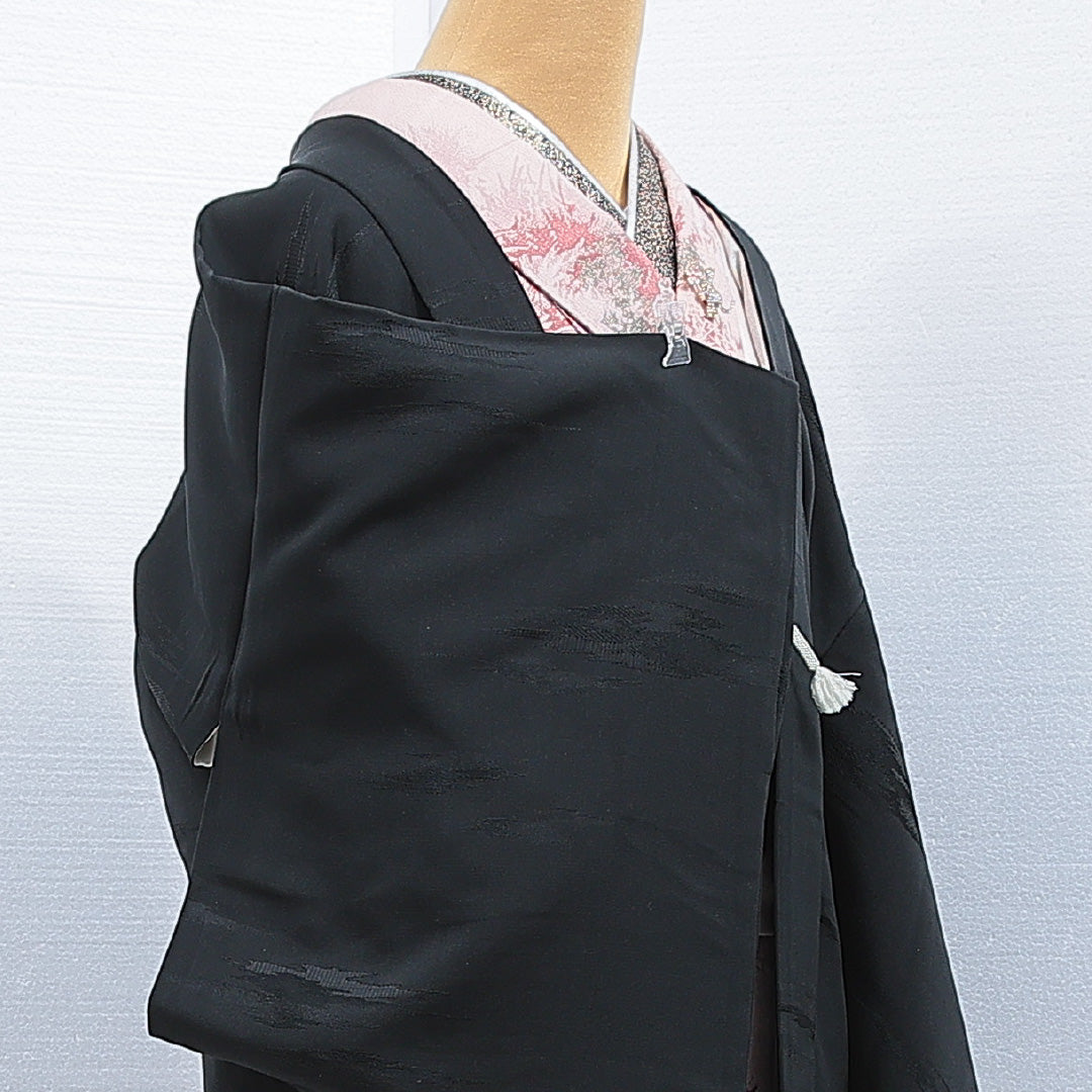 黒羽織 袷 身丈80cm 裄丈64cm 正絹 Aランク 一つ紋 (五三桐) セミフォーマル Mサイズ 無地 黒系 RP 1233-16830