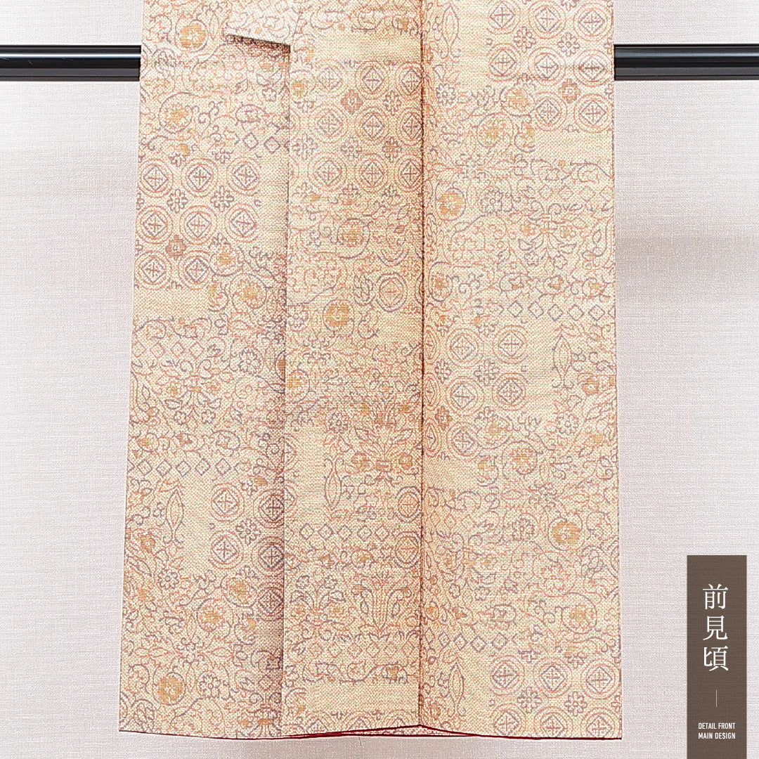 紬 袷 身丈146cm 裄丈58cm 正絹 Sランク カジュアル 広衿 XSサイズ 花柄 クリーム系 RP 1223-15087