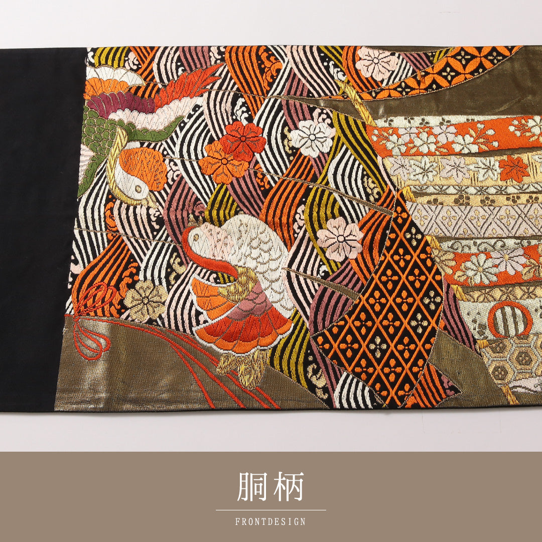 袋帯 帯丈428cm 正絹 六通 フォーマル 唐織 鴛鴦 吉祥文様 金系 1243-01858
