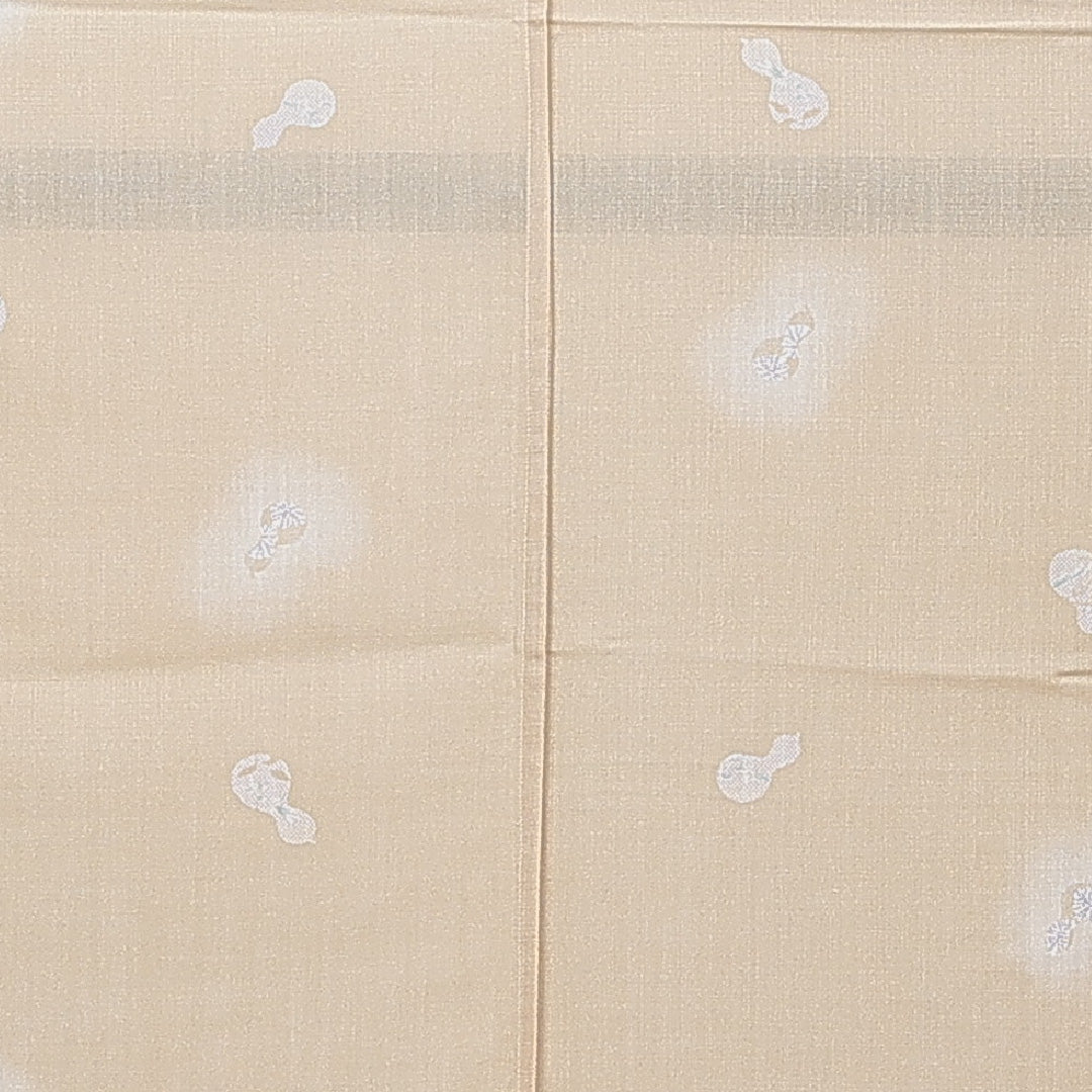 紬 単衣 身丈161cm 裄丈67cm 正絹 Cランク Lサイズ 広衿 カジュアル 染紬 瓢箪 クリーム系 1216-15676