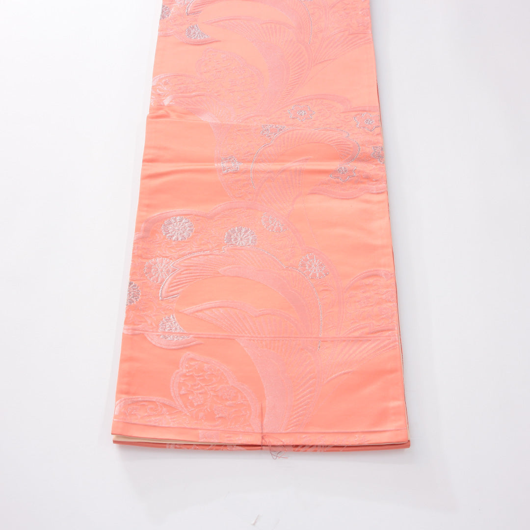 未使用品 袋帯 帯丈426cm 正絹 全通 帯芯なし 三松 セミフォーマル 唐草華文 ピンク系 1243-02255
