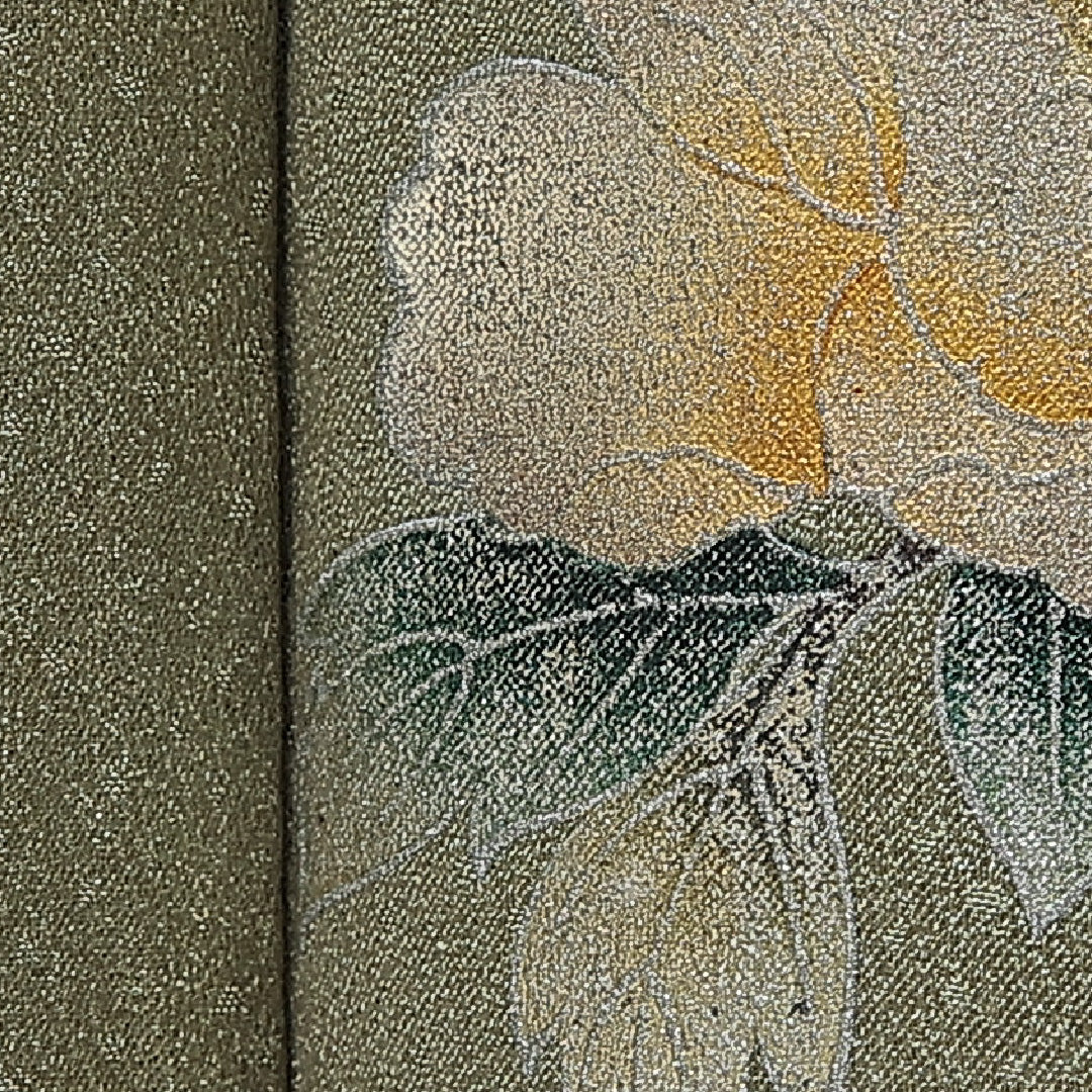 訪問着 袷 身丈161cm 裄丈67cm 正絹 Cランク Lサイズ 広衿 セミフォーマル 牡丹 緑系 1212-15660