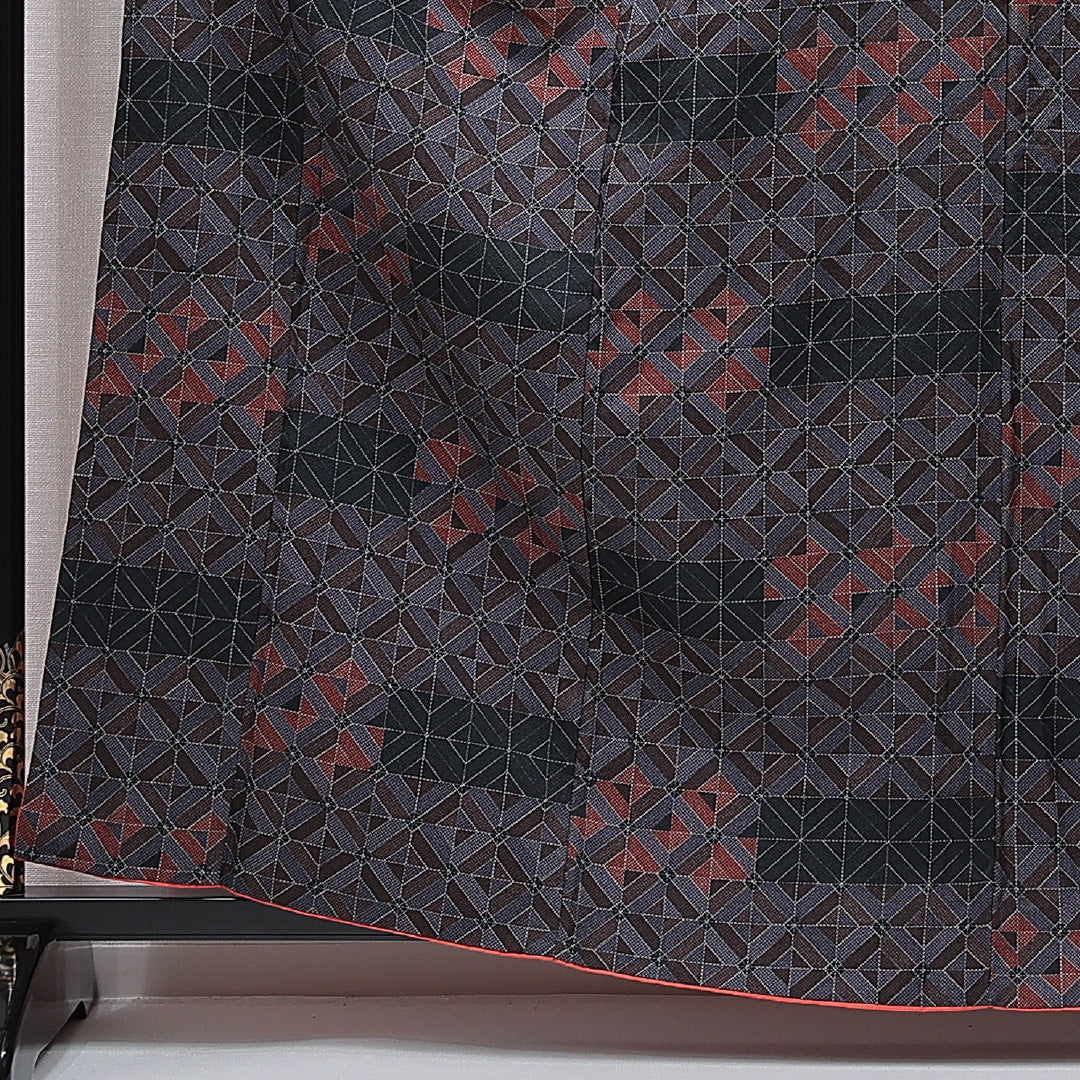 小紋 洗える着物 袷 身丈159cm 裄丈64cm ポリエステル Sランク Mサイズ 広衿 インフォーマル 格子 多色系 1215-15486