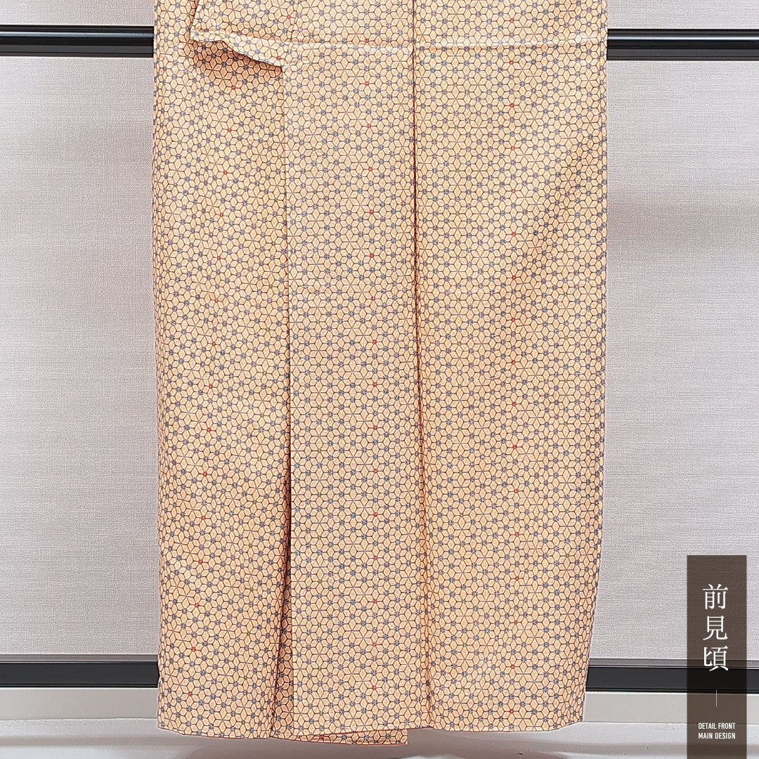 洗える着物 小紋 袷 身丈158cm 裄丈64cm ポリエステル Sランク インフォーマル 広衿 Mサイズ 麻の葉 朱系 RP 1221-16007